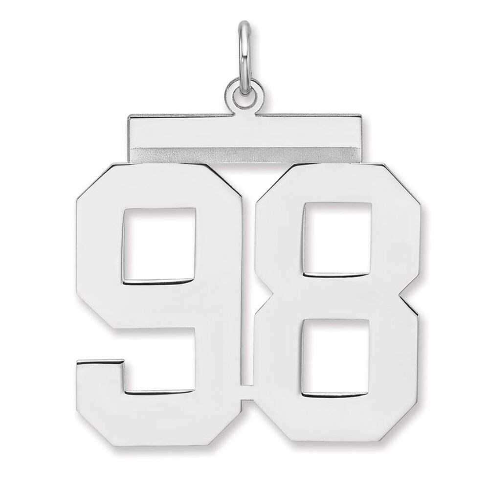Sterling Silver, Athletic Collection, XL Polished Number 98 Pendant